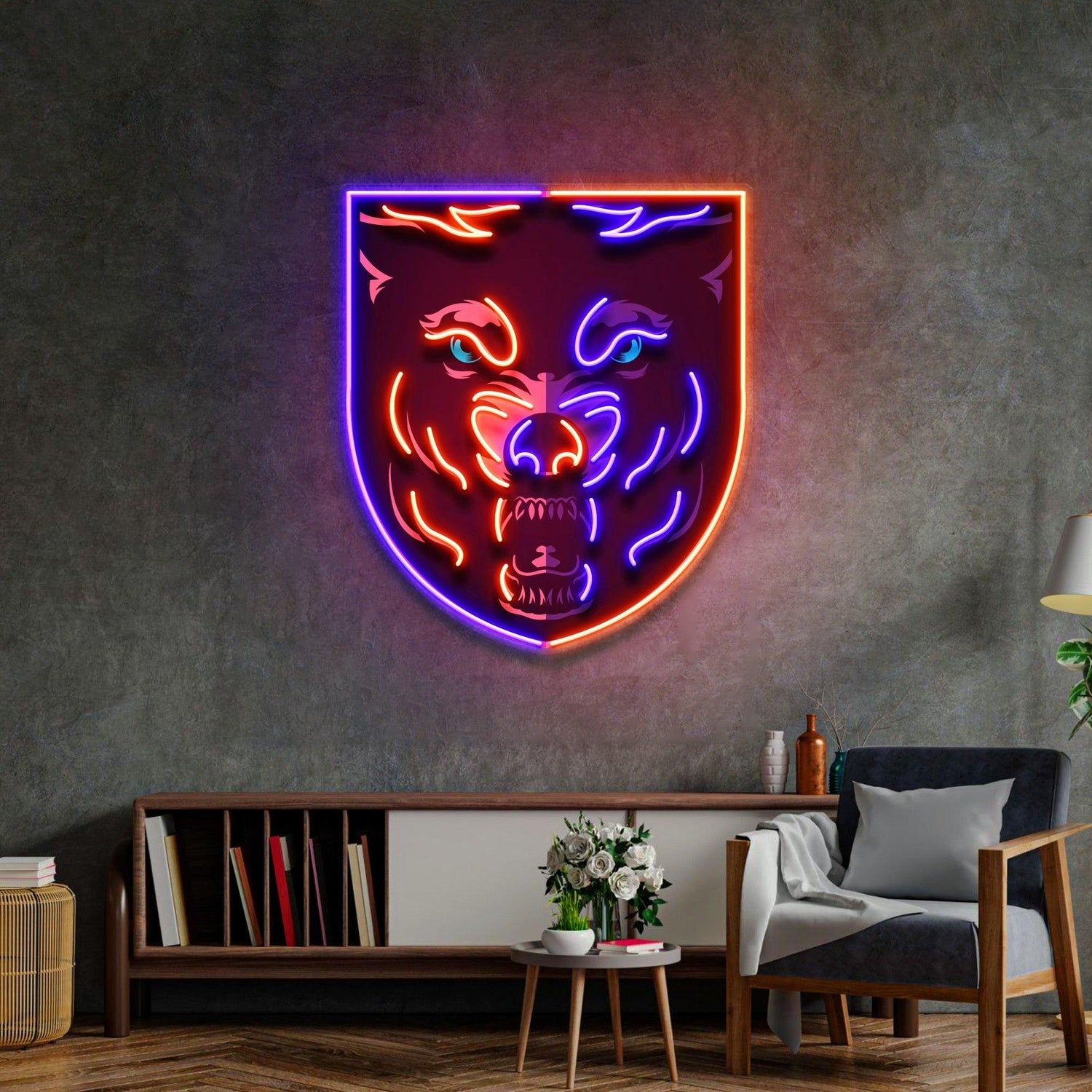 Angry Bear Head Uv Printed Led Neon Sign Lights For Bedroom Studio Decor | Shineneon