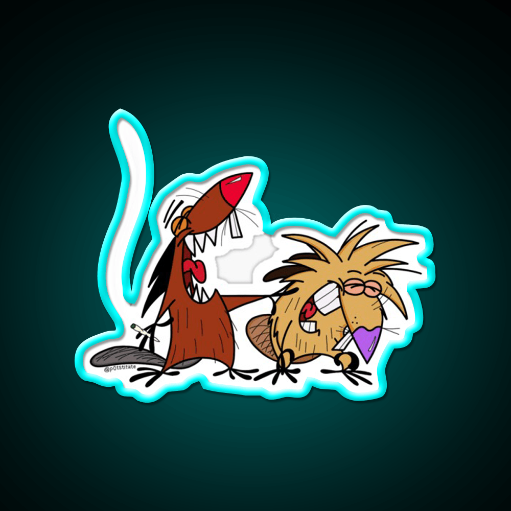 Angry Beavers Weed Cartoon Hemp Inspired Green Leaf Led Neon Sign Rgb Color - Shineneon