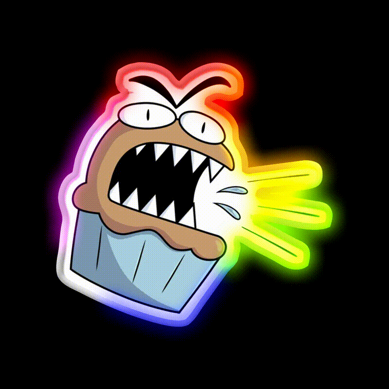 Angry Cute Muffin Snack Food Led Neon Sign Rgb Color - LED neon sign close-up detail