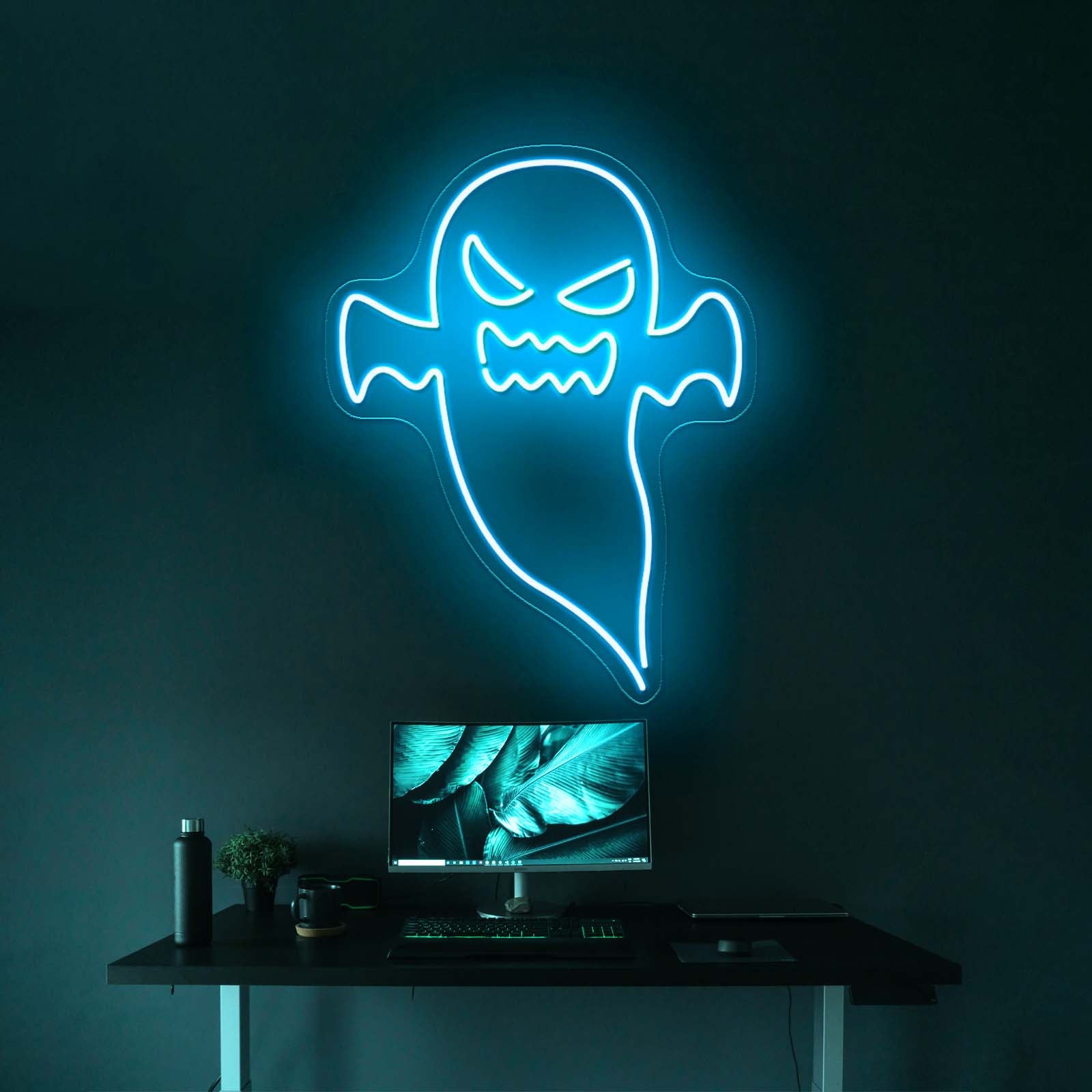 Angry Ghost Happy Halloween Neon Sign
