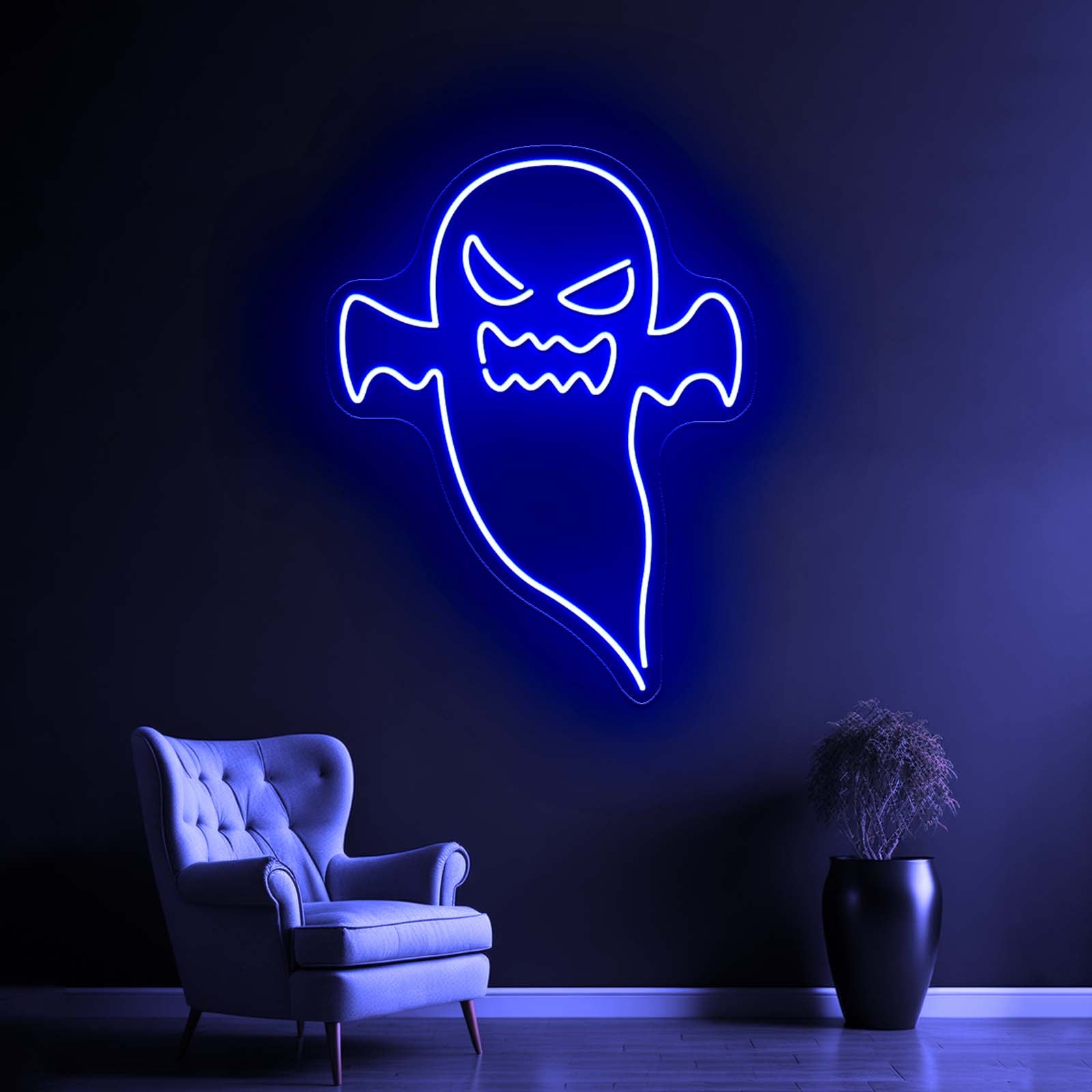 Angry Ghost Happy Halloween Neon Sign