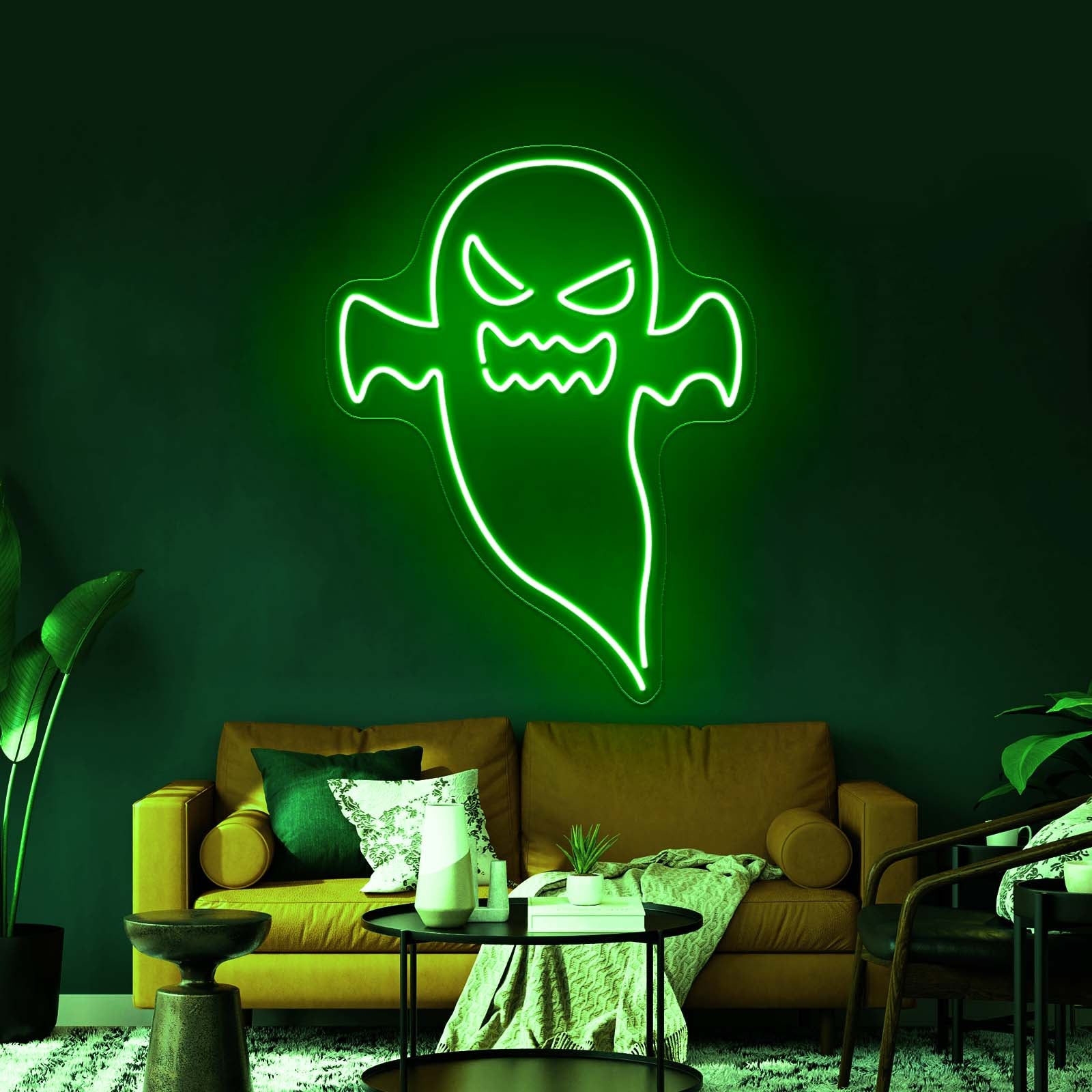 Angry Ghost Happy Halloween Neon Sign