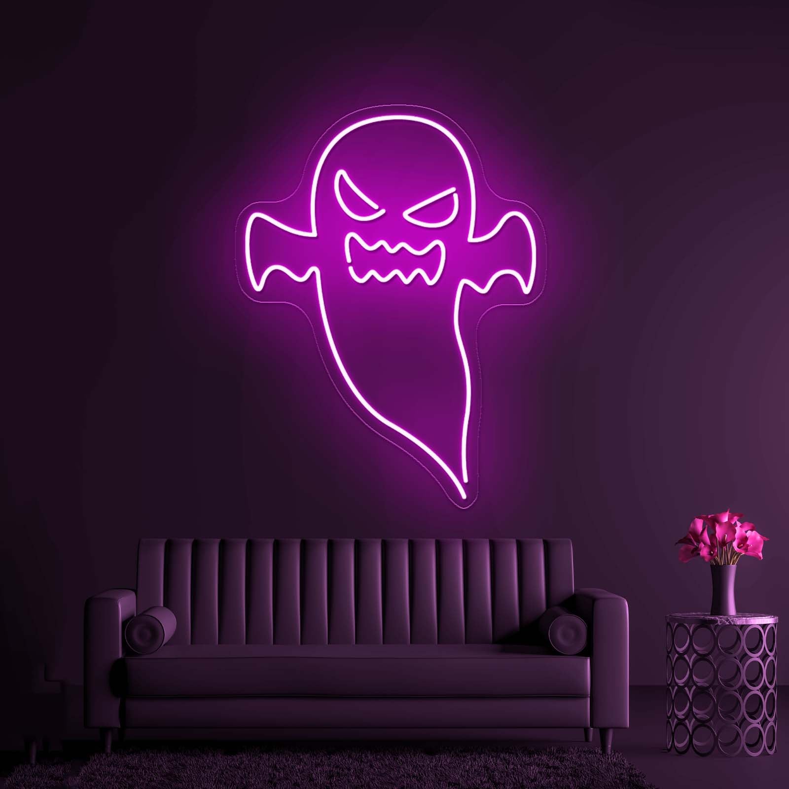 Angry Ghost Happy Halloween Neon Sign