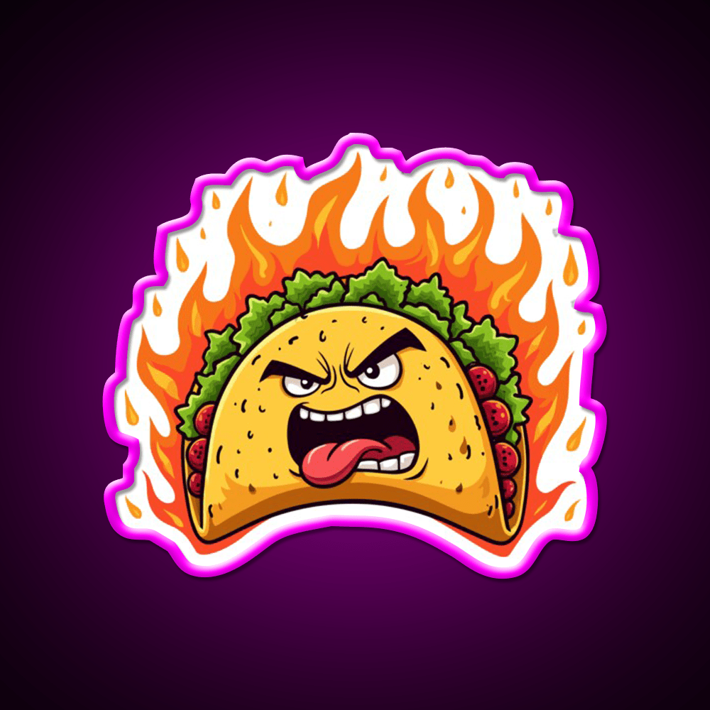 Angry Mexican Taco On Fire Taco Led Neon Sign Mexican Food Sign Rgb Color - Shineneon