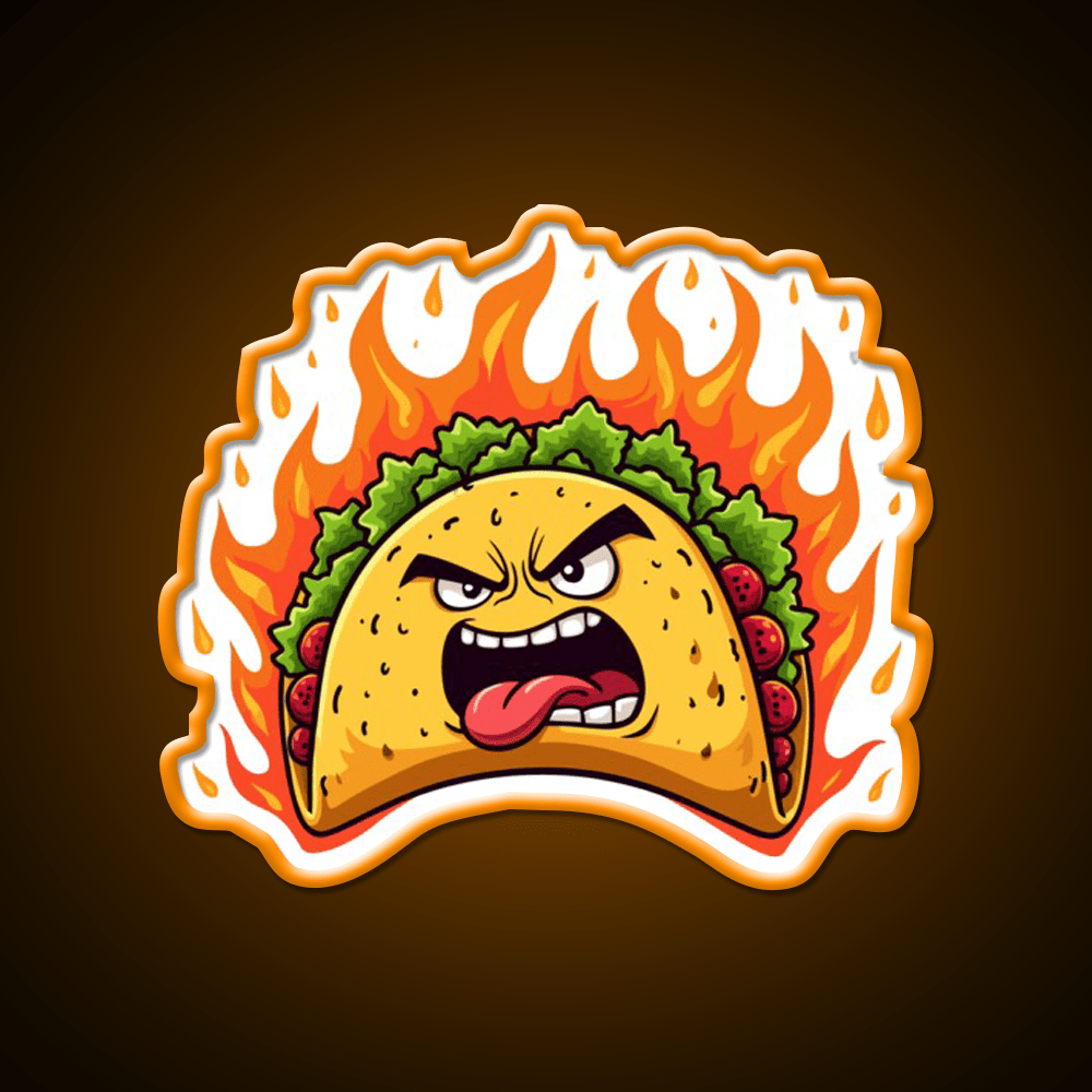Angry Mexican Taco On Fire Taco Led Neon Sign Mexican Food Sign Rgb Color - Shineneon