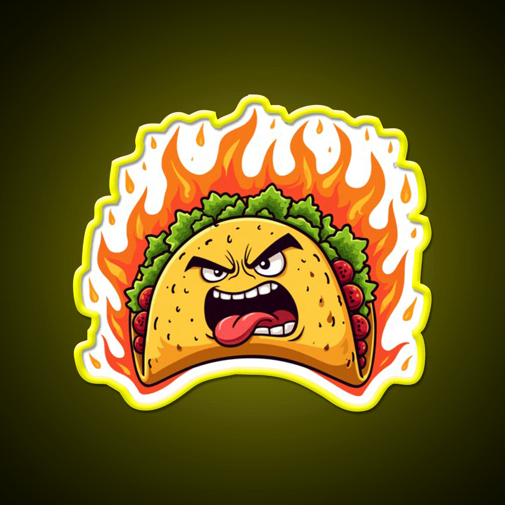 Angry Mexican Taco On Fire Taco Led Neon Sign Mexican Food Sign Rgb Color - Custom LED neon sign front view