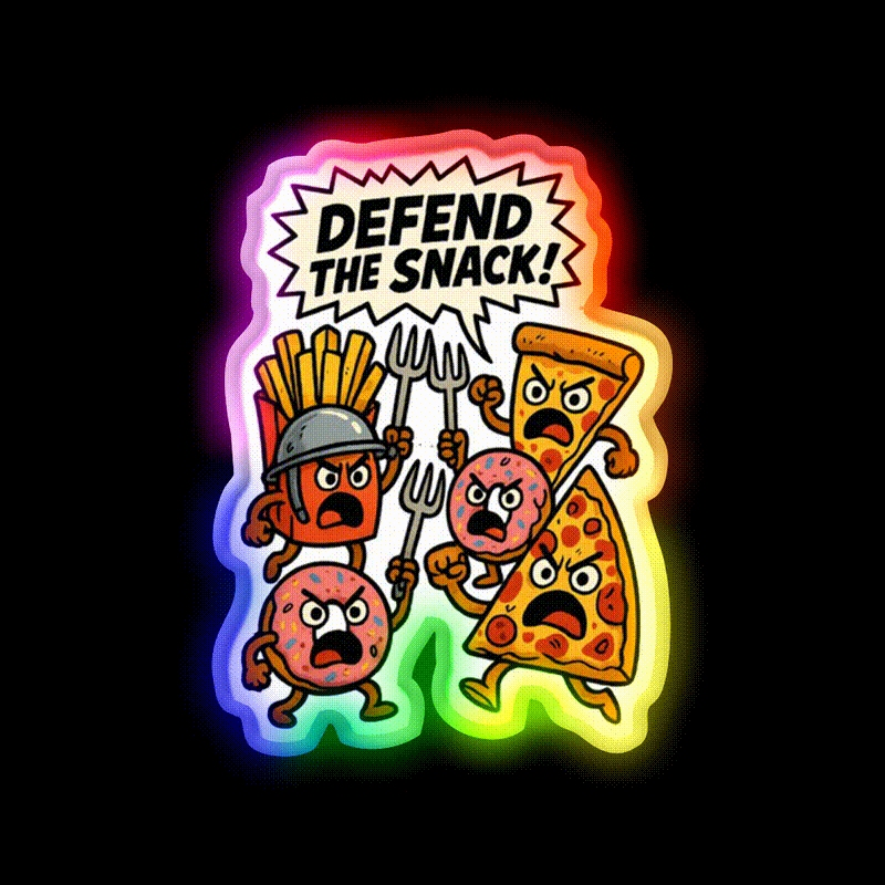 Angry Snack Pile Screaming For Survival Snack Food Led Neon Sign Rgb Color - LED neon sign close-up detail