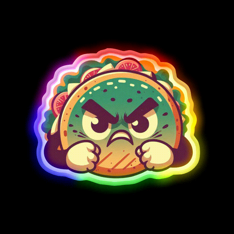 Angry Taco Retro V2 Taco Led Neon Sign Mexican Food Sign Rgb Color - LED neon sign close-up detail