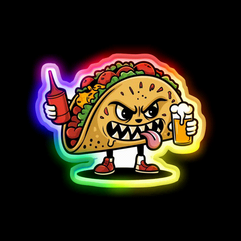 Animated Taco Character Taco Led Neon Sign Mexican Food Sign Rgb Color - LED neon sign close-up detail