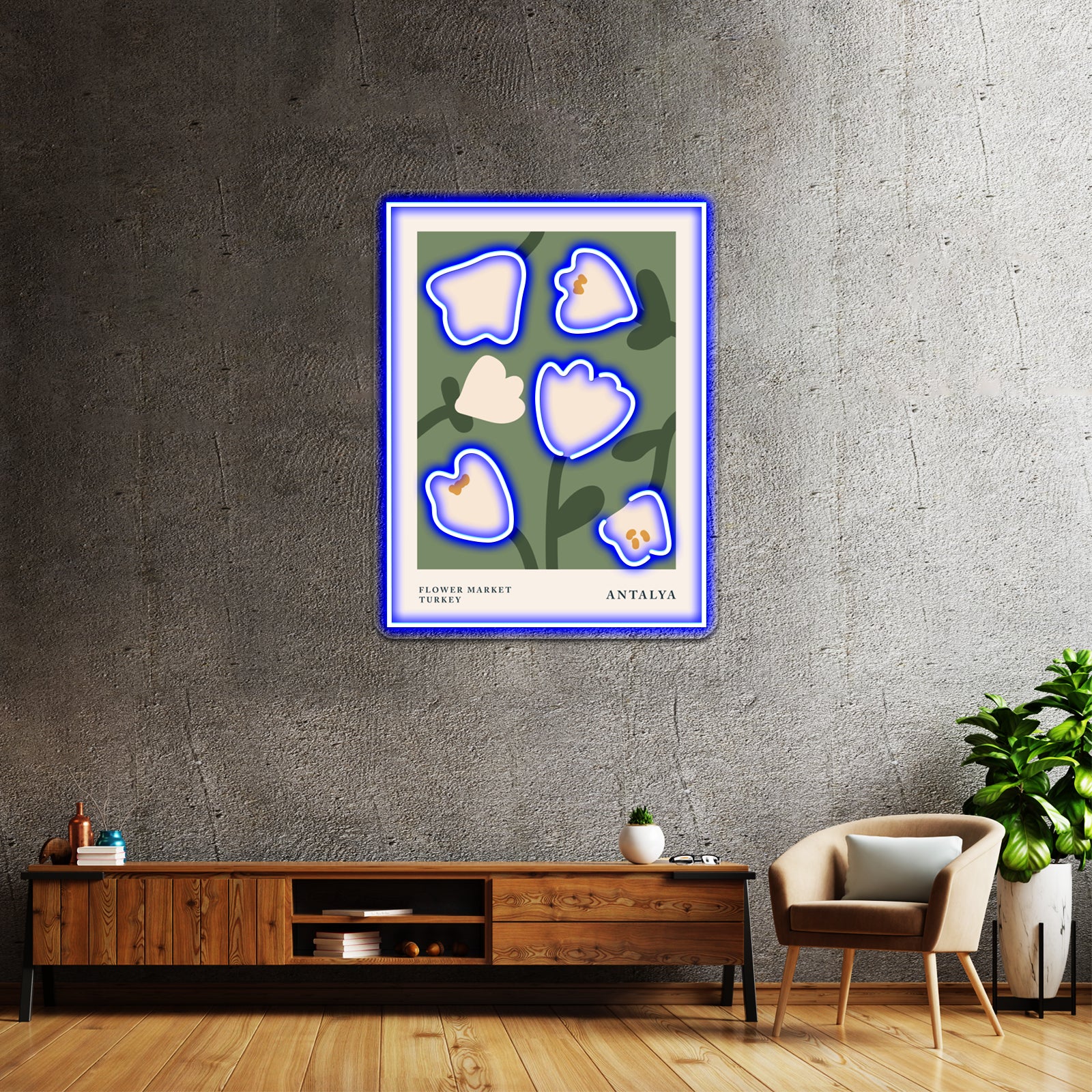 Antalya Aesthetic Tulips Decor Abstract Flowers Wall Artwork Neon Signs | Shineneon