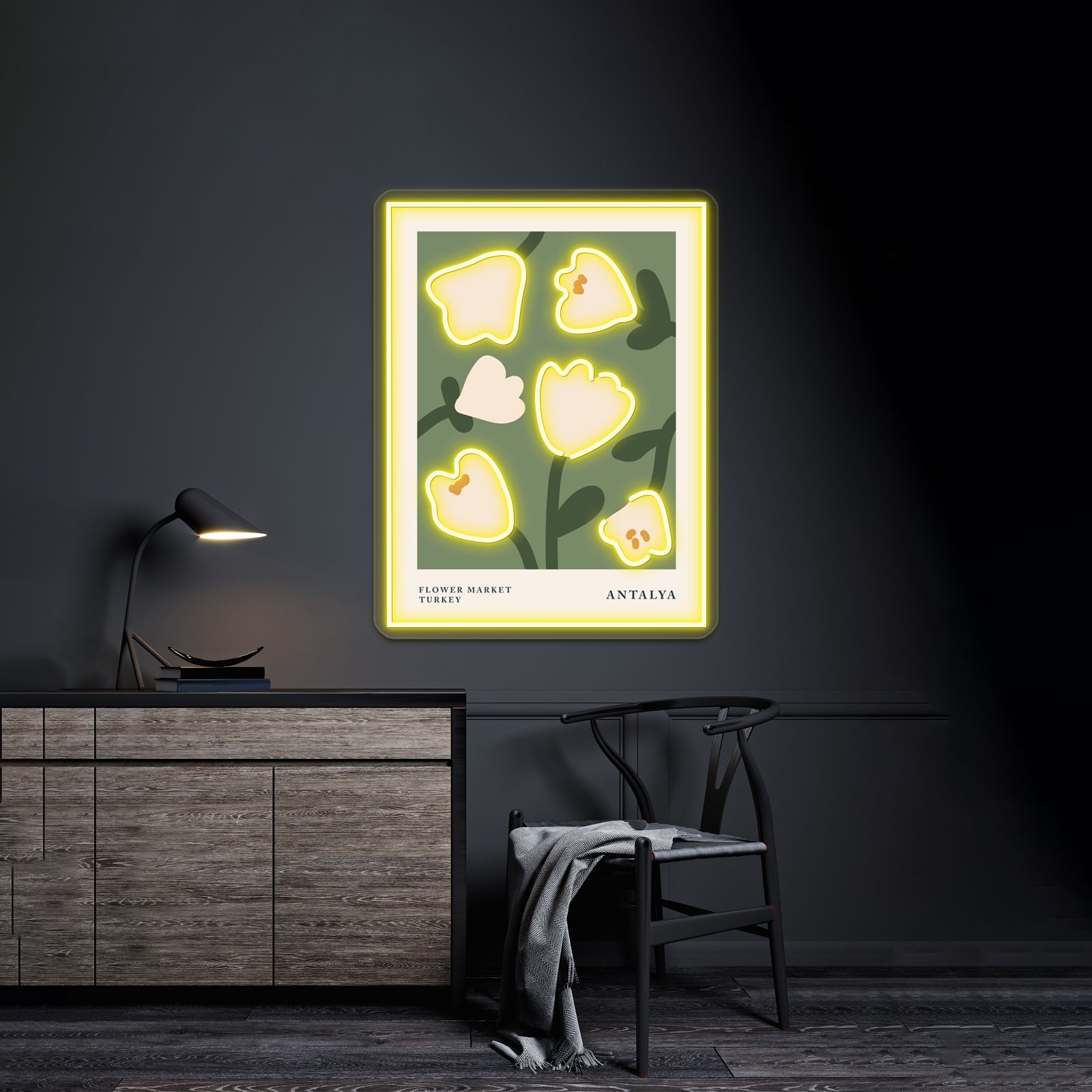 Antalya Aesthetic Tulips Decor Abstract Flowers Wall Artwork Neon Signs | Shineneon