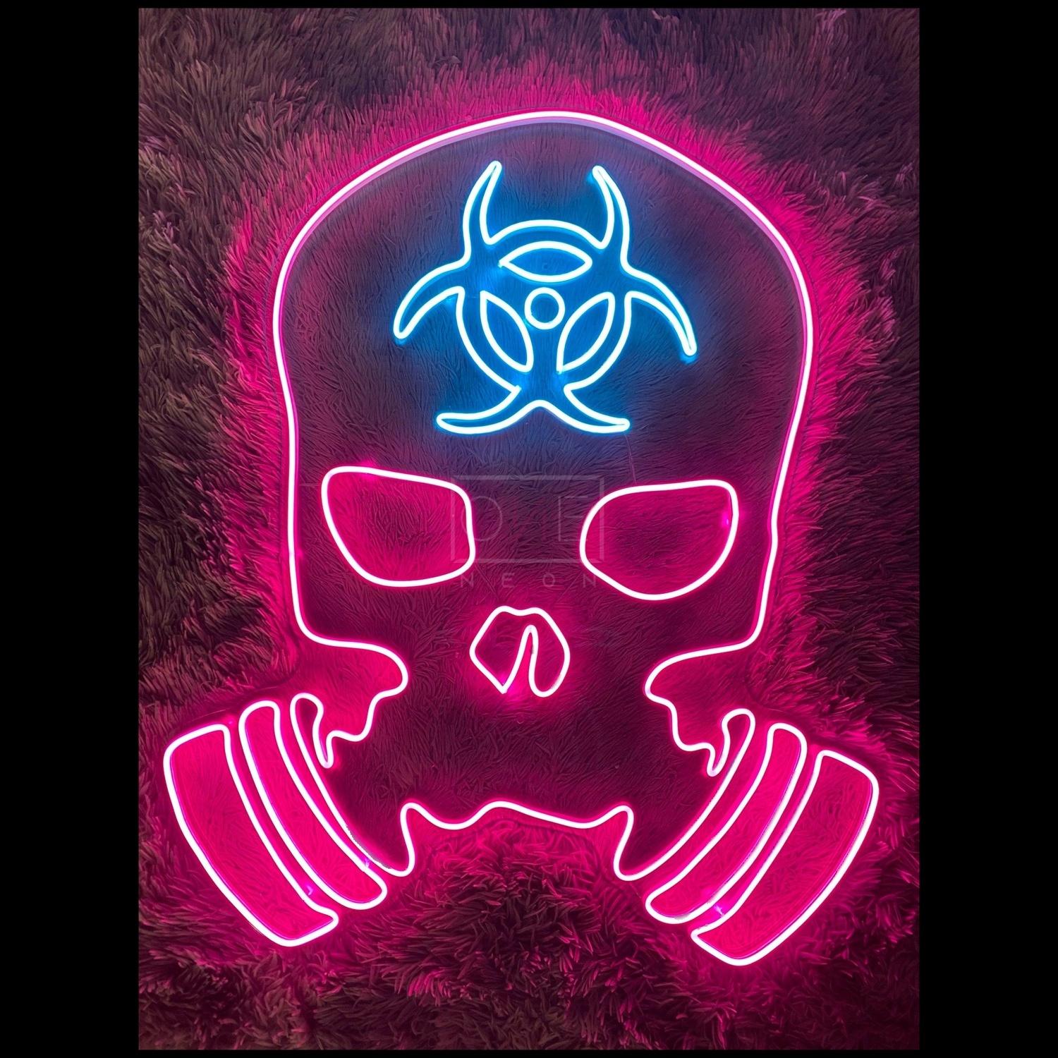 Anti-Poison Mask Skull Biohazard Pink-Blue Led Neon Sign Indoor Wall Decor | Shineneon