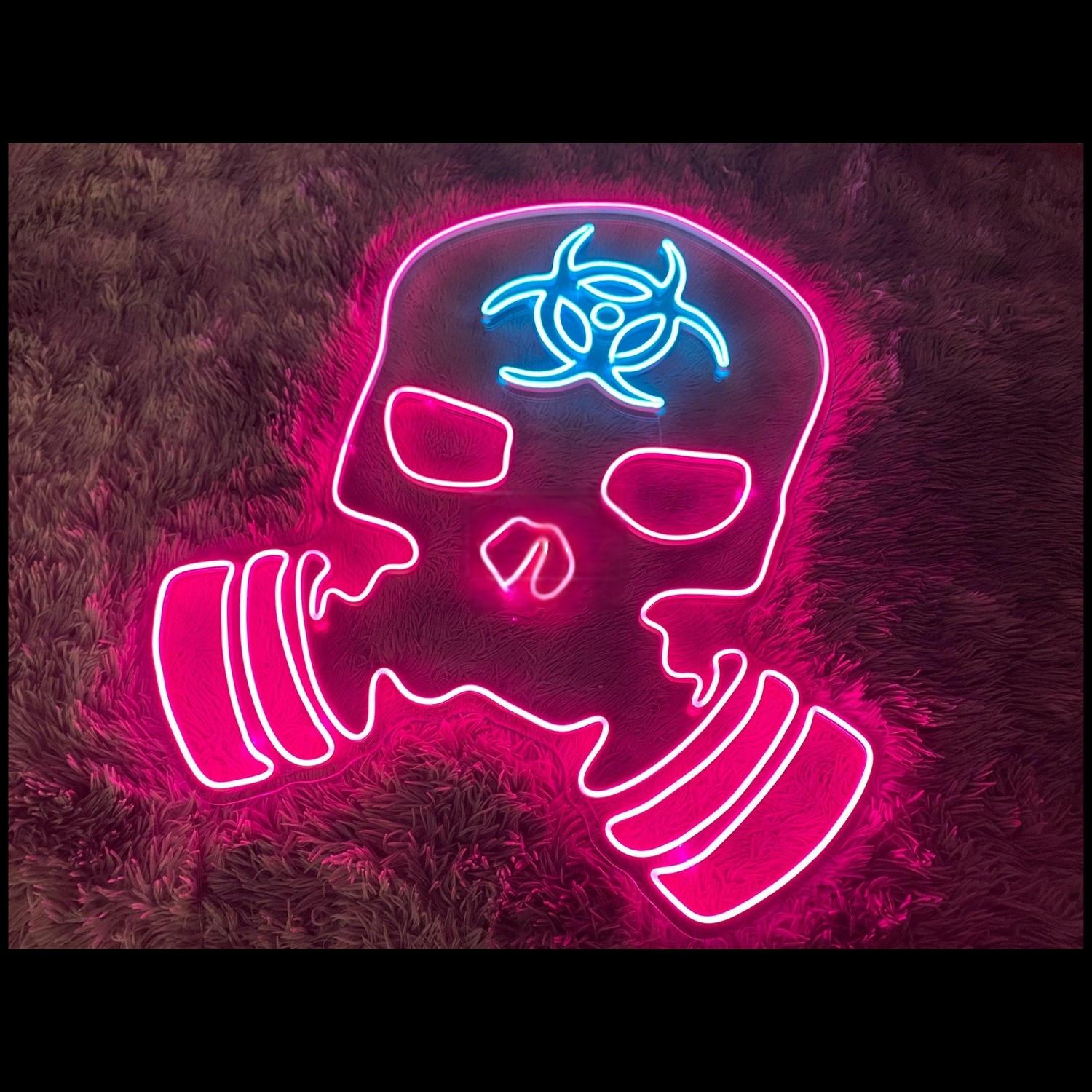 Anti-Poison Mask Skull Biohazard Pink-Blue Led Neon Sign Indoor Wall Decor | Shineneon