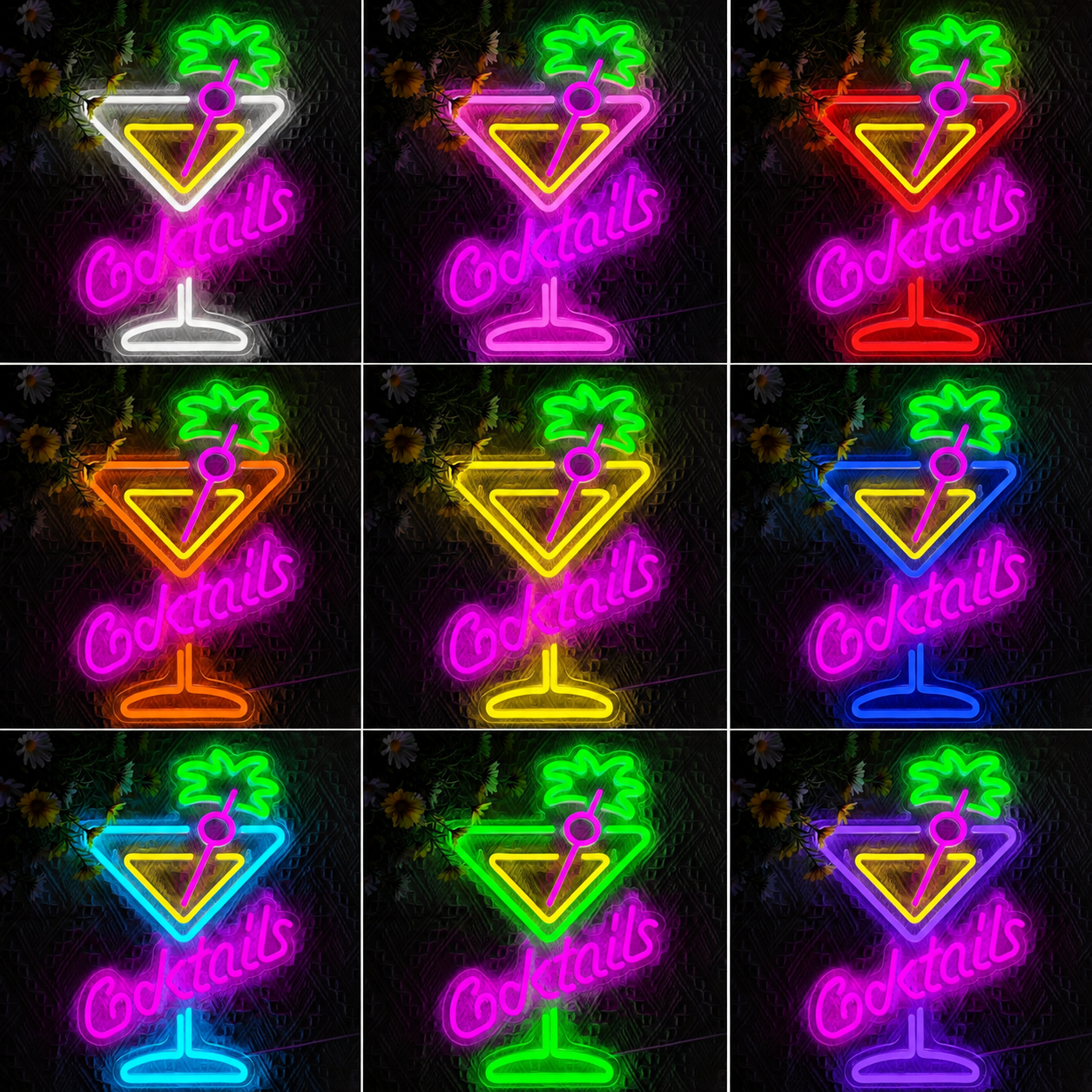 Aoizgmy Cocktails Neon Sign LED Wall Light LED Neon Sign color grid