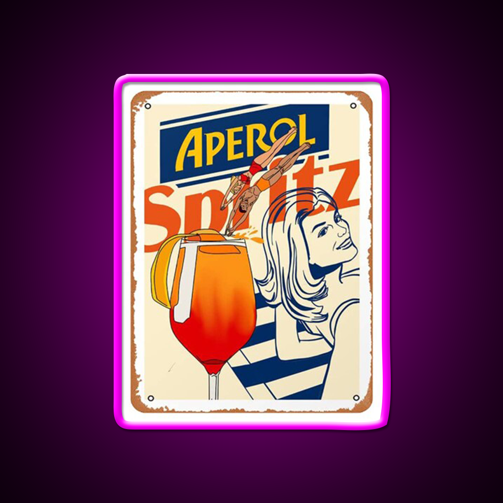 Aperol Spritz Art Print Cocktail Bar Decor Led Neon Sign Rgb Color - Neon sign mounted on wall in room