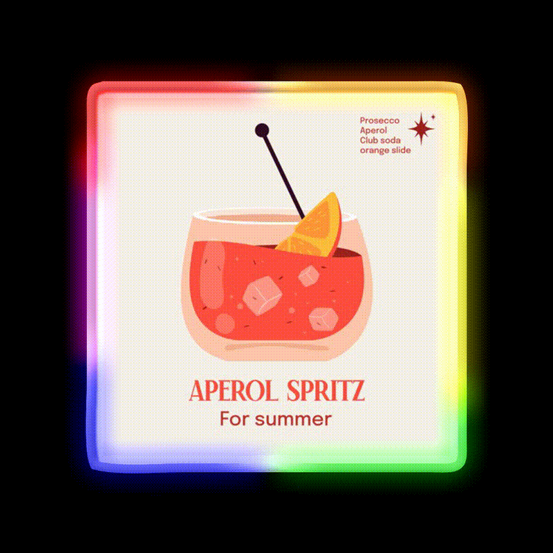 Aperol Spritz Cocktail Bar Decor Led Neon Sign Rgb Color - LED neon sign close-up detail