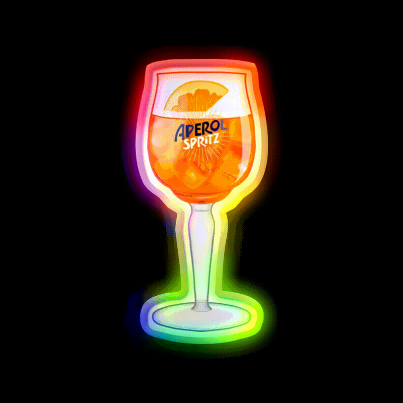Aperol Spritz In A Glass Cocktail Bar Decor Led Neon Sign Rgb Color - LED neon sign close-up detail