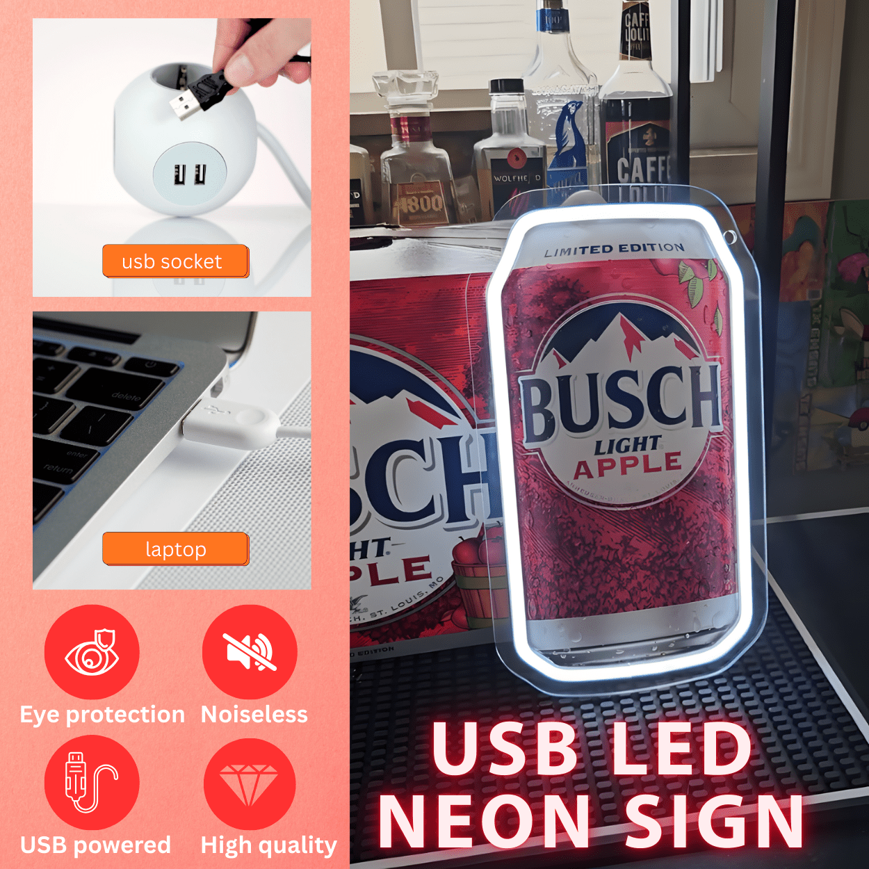 Apple Beer Can USB LED Neon Sign Beer Can for Man Cave Bar Garage Party - Shineneon