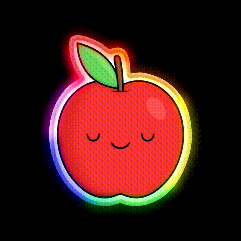 Apple Snack Food Led Neon Sign Rgb Color - LED neon sign close-up detail