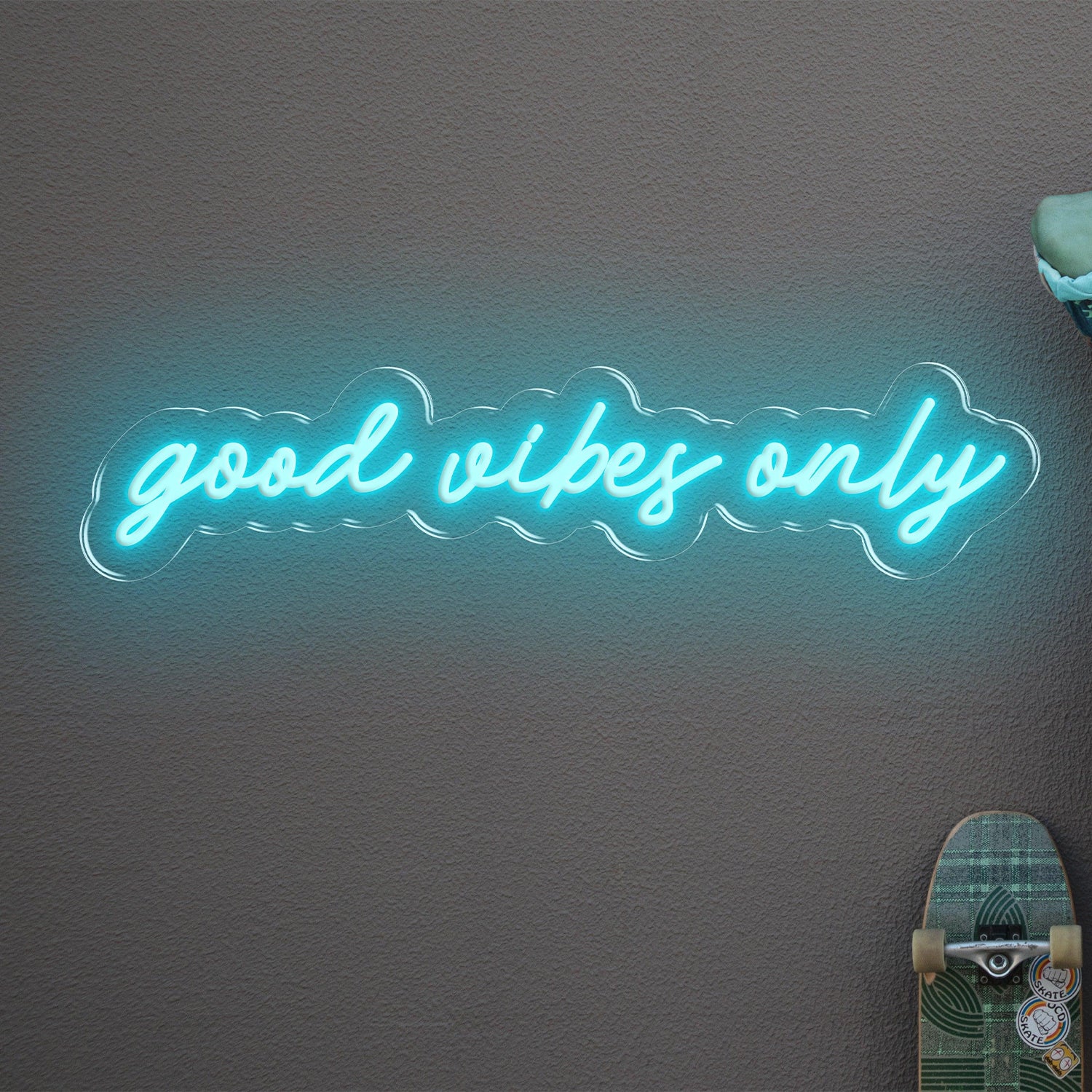 Aqua Good Vibes Only Handwritten Led Neon Sign For Cozy Indoor Decor | Shineneon