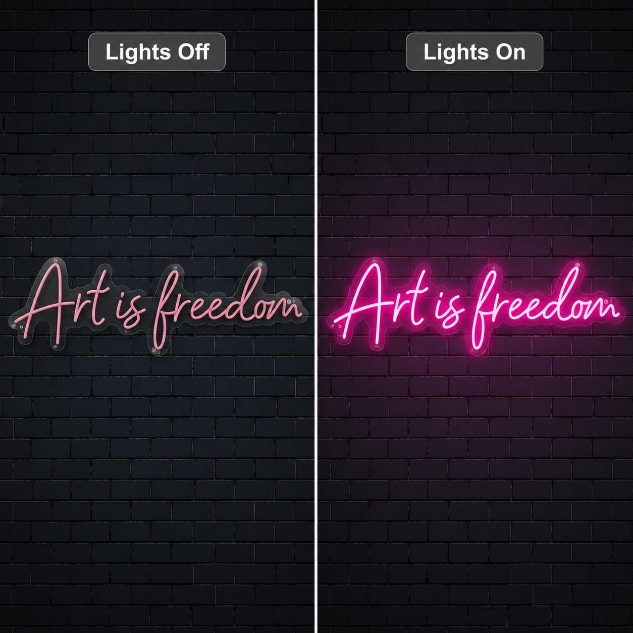 Art Is Freedom Wall Decor LED Neon Sign - 06 Day Night Comparison