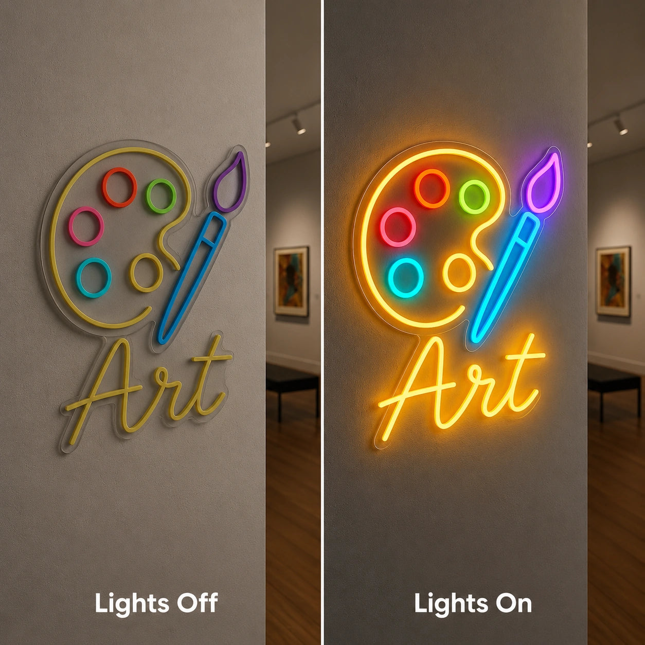 Art Palette Neon Sign LED Neon Sign day and night comparison