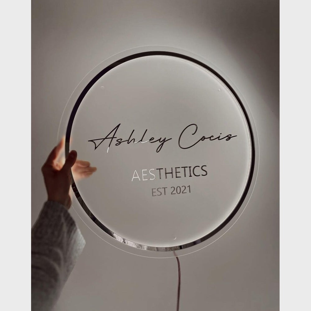 Ashley Cocis Aesthetics Est 2021 Acrylic Business Logo Sign