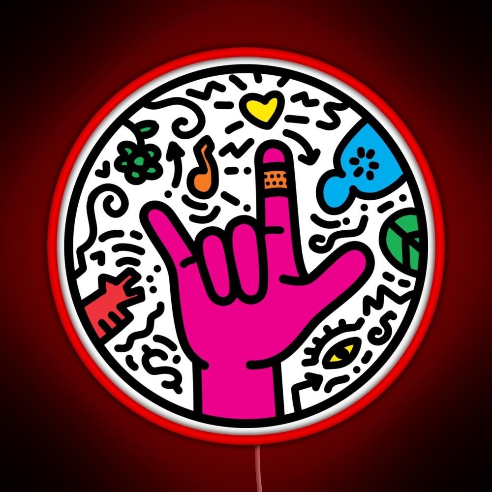 Asl Sign For I Love You Pop Art Style White Rgb Led Neon Sign Pop Wall Art - Shineneon