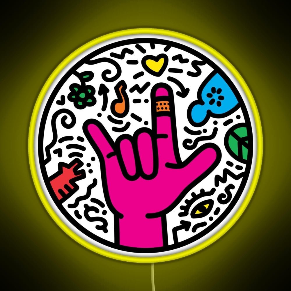 Asl Sign For I Love You Pop Art Style White Rgb Led Neon Sign Pop Wall Art - Shineneon