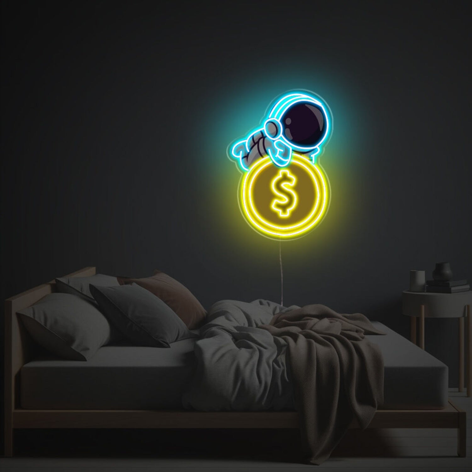 Astronant Lying Down On The Gold Coin Led Neon Acrylic Artwork | Shineneon