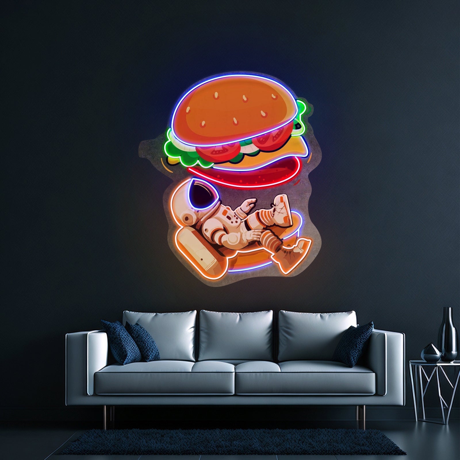 Astronaut And Burger Custom Led Signs Artwork For Sale - Shineneon