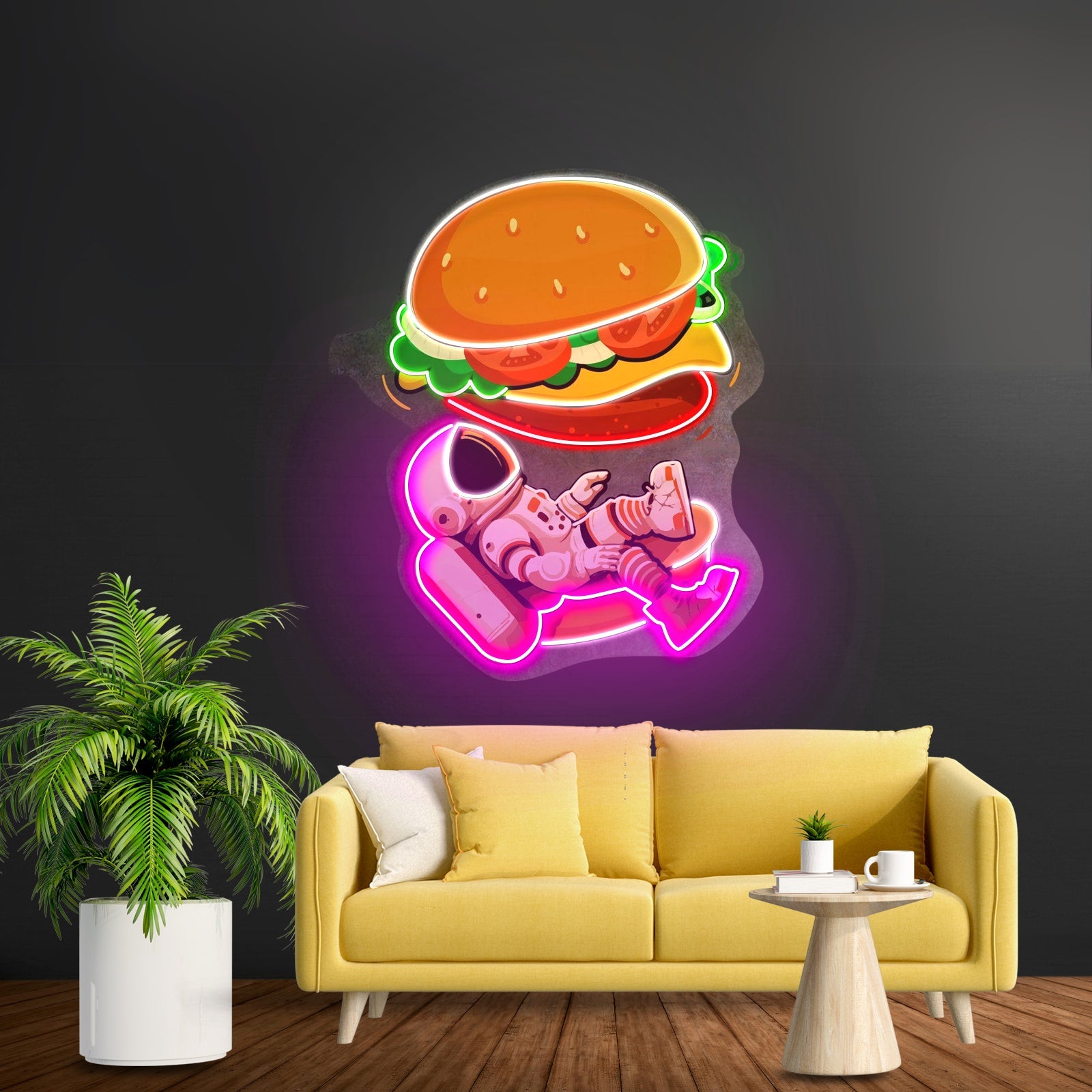 Astronaut And Burger Custom Led Signs Artwork For Sale - Shineneon