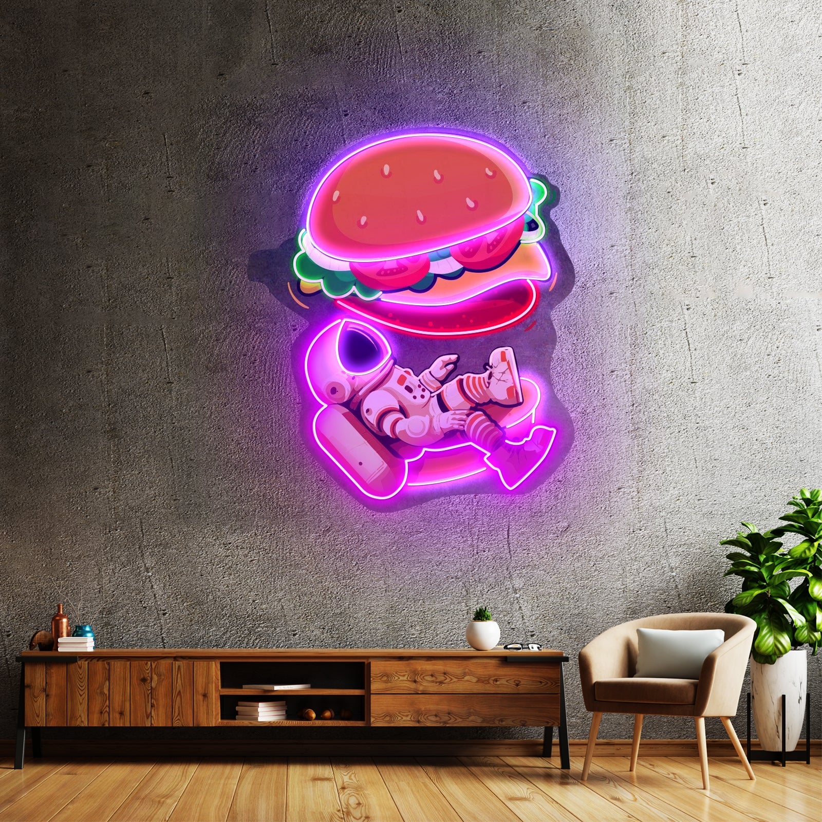 Astronaut And Burger Custom Led Signs Artwork For Sale - Shineneon