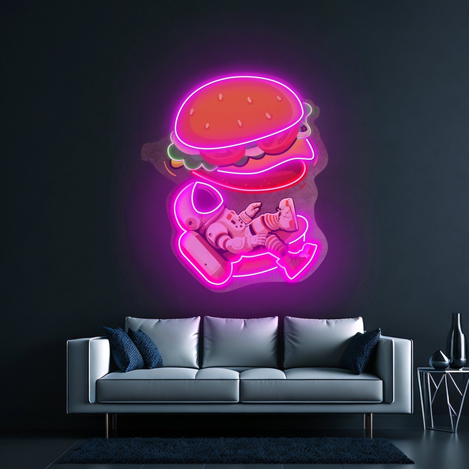 Astronaut And Burger Custom Led Signs Artwork For Sale - Shineneon