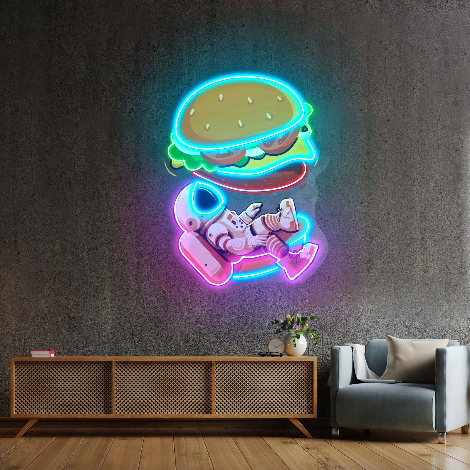 Astronaut And Burger Custom Led Signs Artwork For Sale - Shineneon