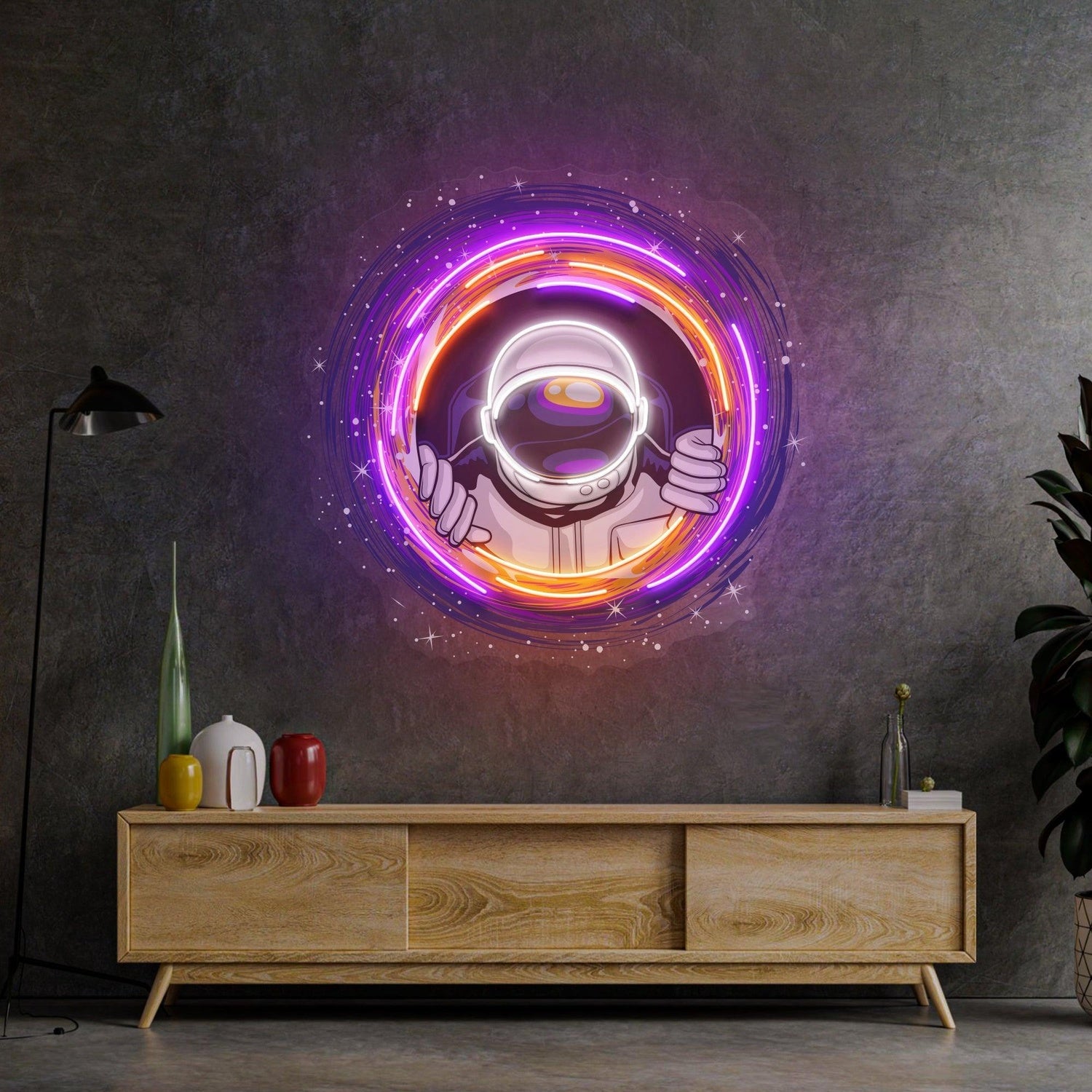 Astronaut Black Hole Multicolor Uv Printed Led Neon Sign Artwork For Room Decor | Shineneon