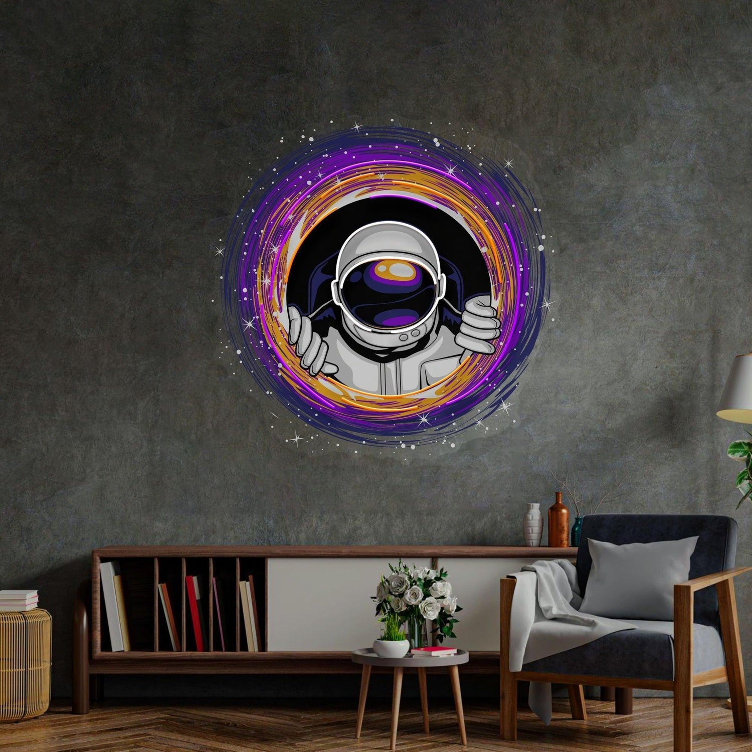 Astronaut Black Hole Multicolor Uv Printed Led Neon Sign Artwork For Room Decor | Shineneon