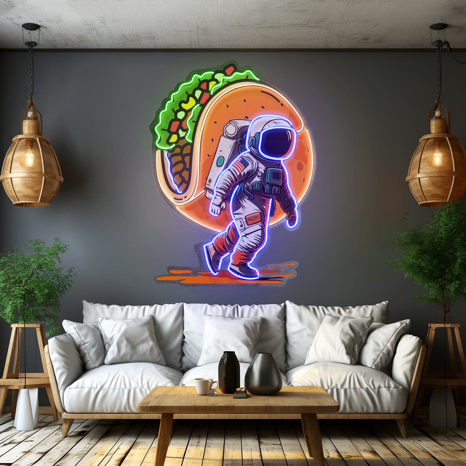 Astronaut Carrying Tacos Custom Led Signs Artwork For Sale - Shineneon