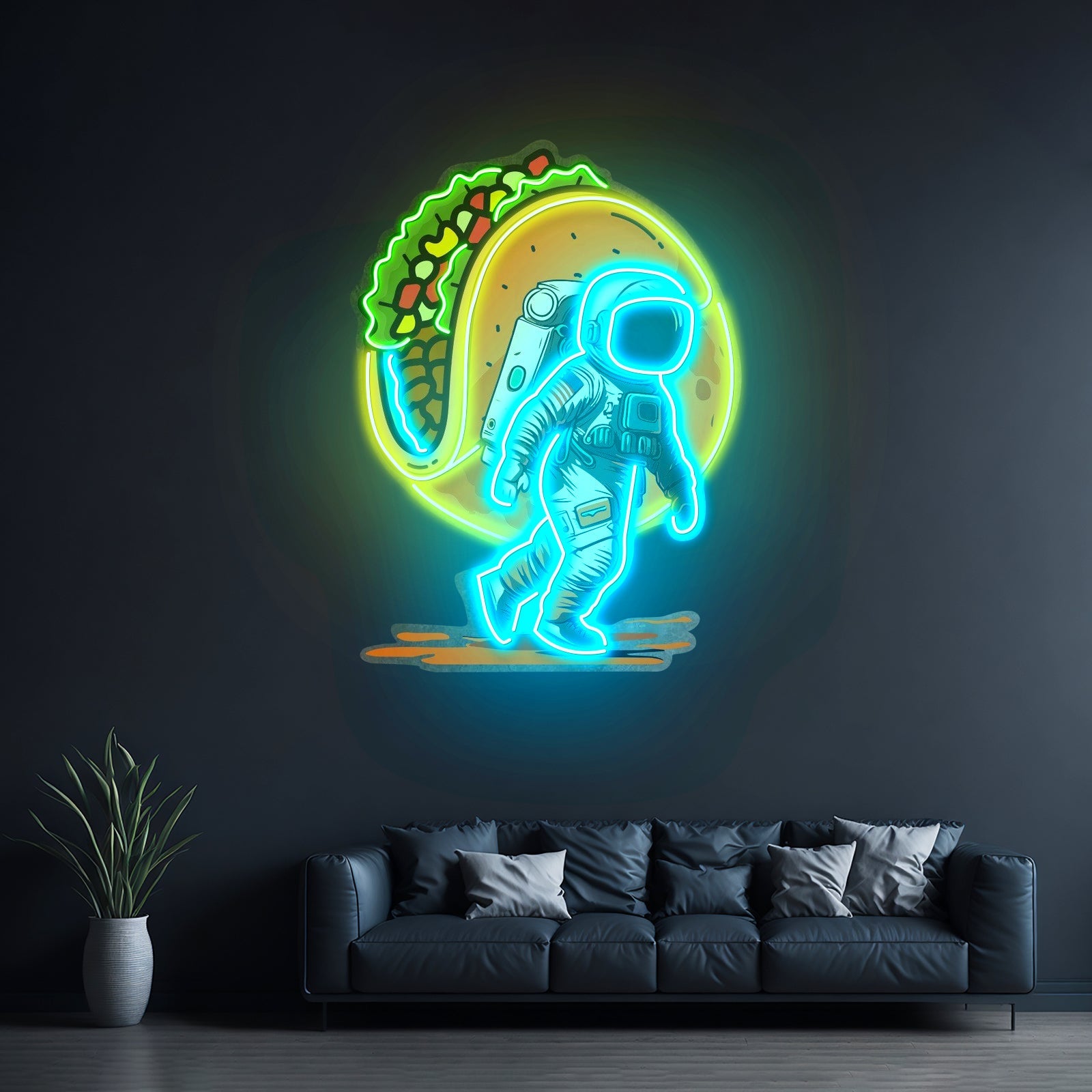 Astronaut Carrying Tacos Custom Led Signs Artwork For Sale - Shineneon