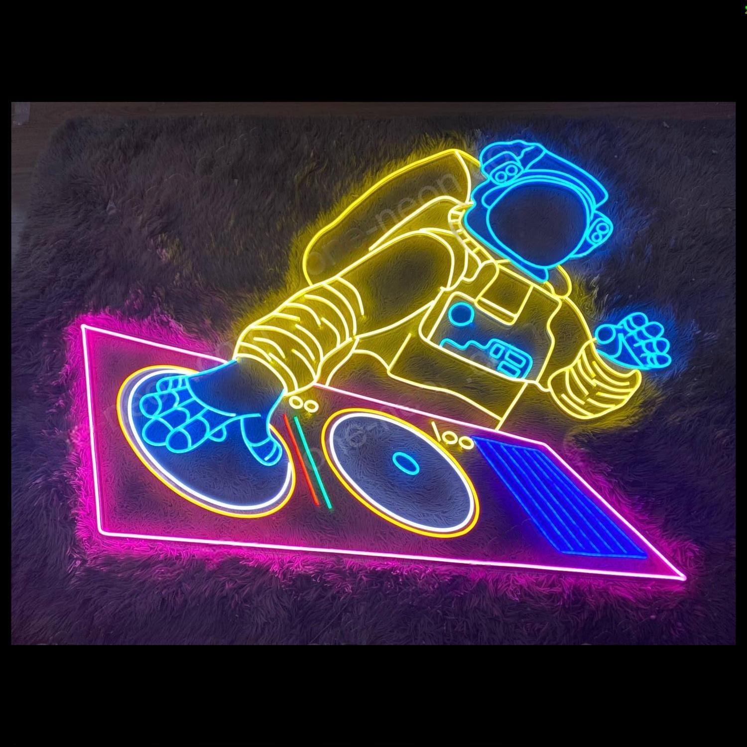 Astronaut Dj Led Neon Sign Yellow White Space Music Indoor Decor | Shineneon