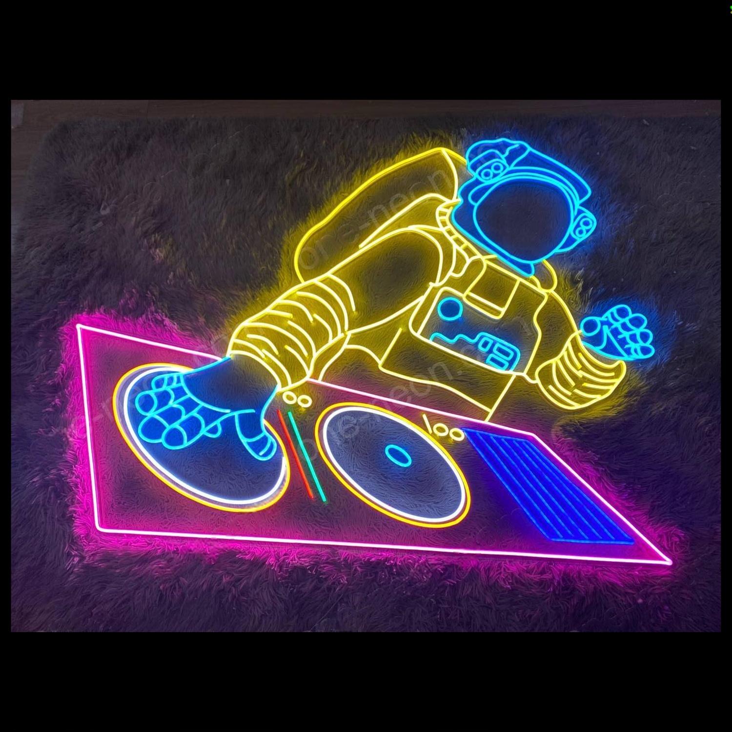 Astronaut Dj Led Neon Sign Yellow White Space Music Indoor Decor | Shineneon