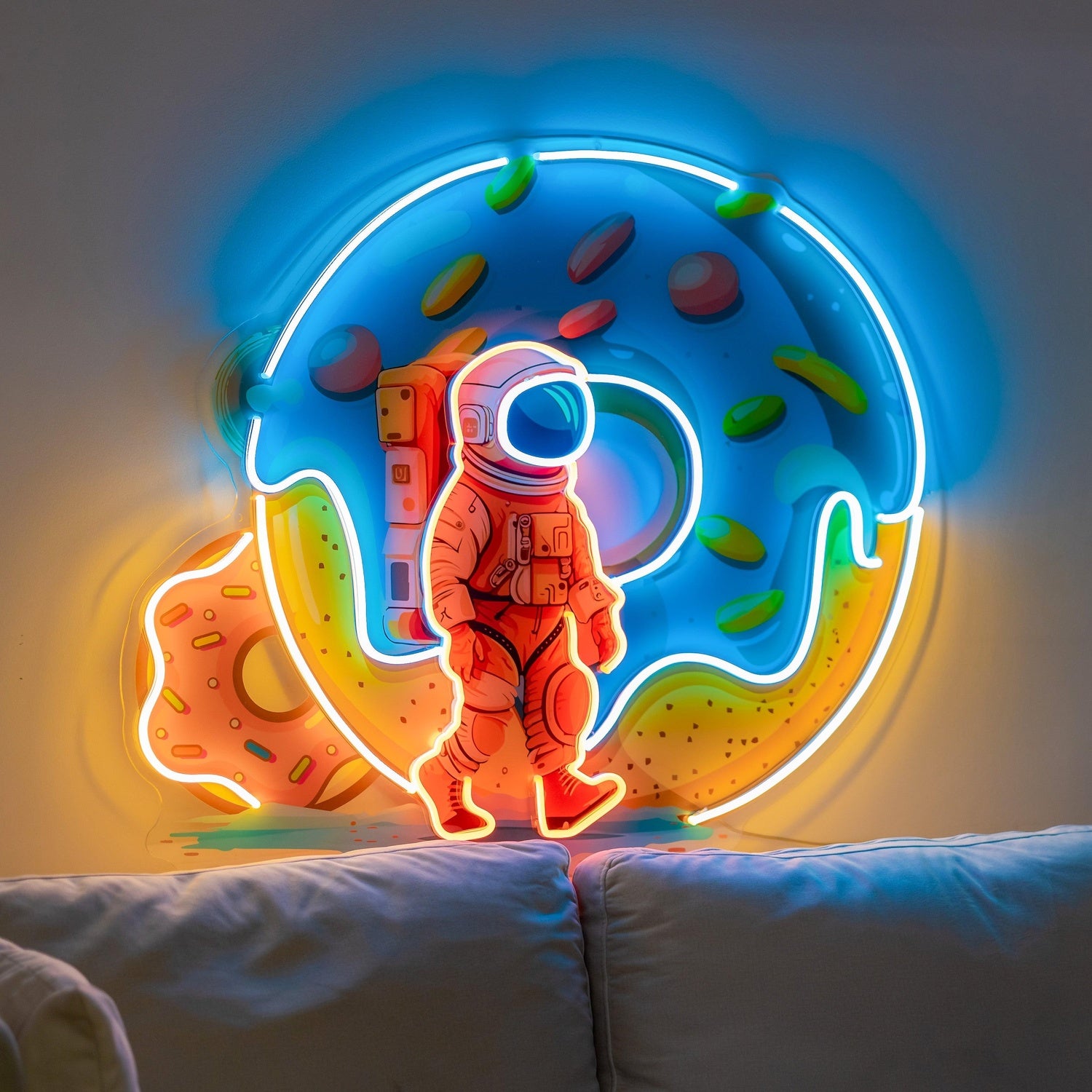 Astronaut Donut Multicolor Uv Printed Led Neon Sign For Kids Room Cafe Decor | Shineneon
