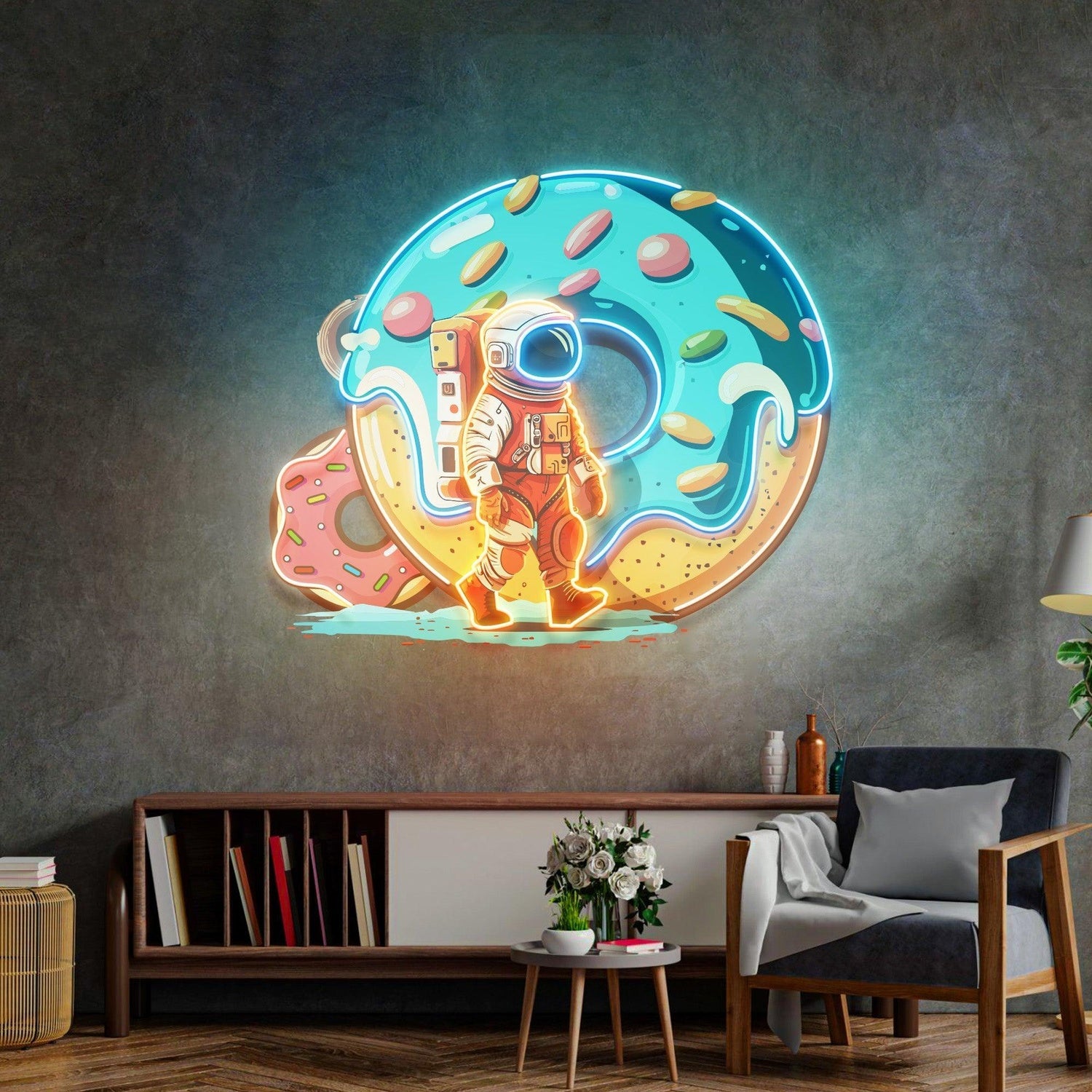 Astronaut Donut Multicolor Uv Printed Led Neon Sign For Kids Room Cafe Decor | Shineneon