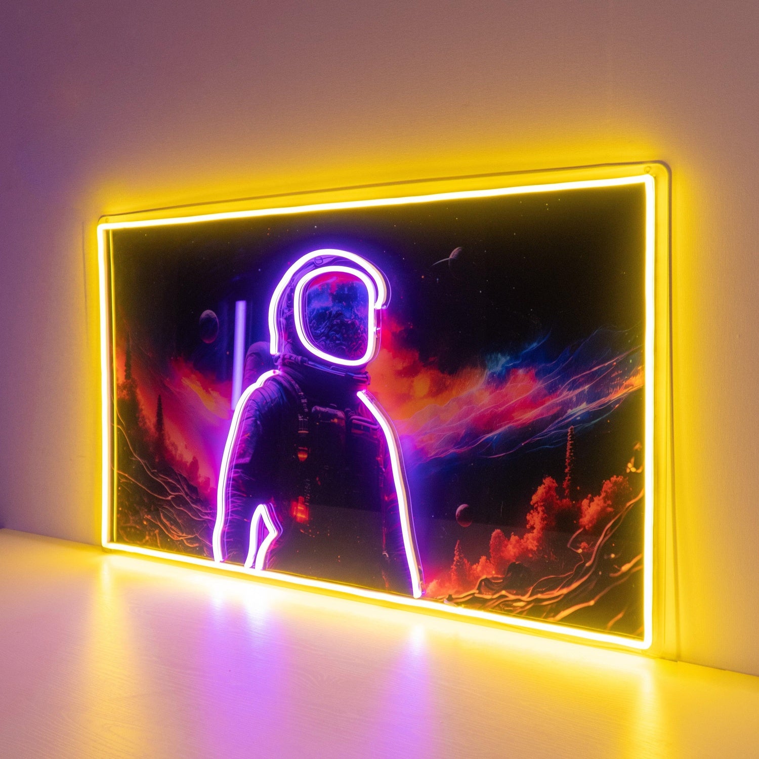 Astronaut Floating In Space Multicolor Uv Printed Led Neon Sign For Room Decor | Shineneon