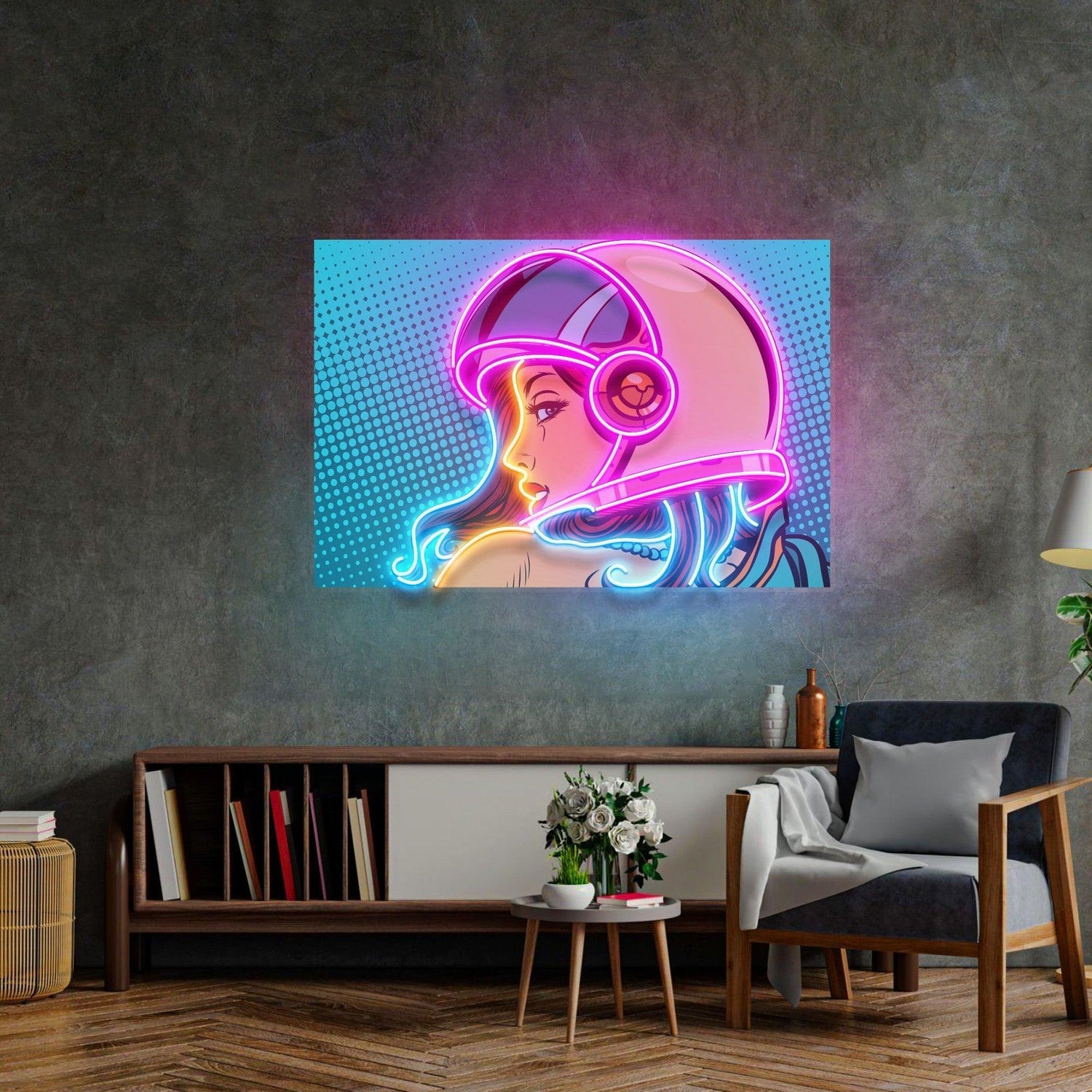 Astronaut Girl With Moon And Neon Glow Uv Printed Led Neon Sign For Kids Room Decor | Shineneon