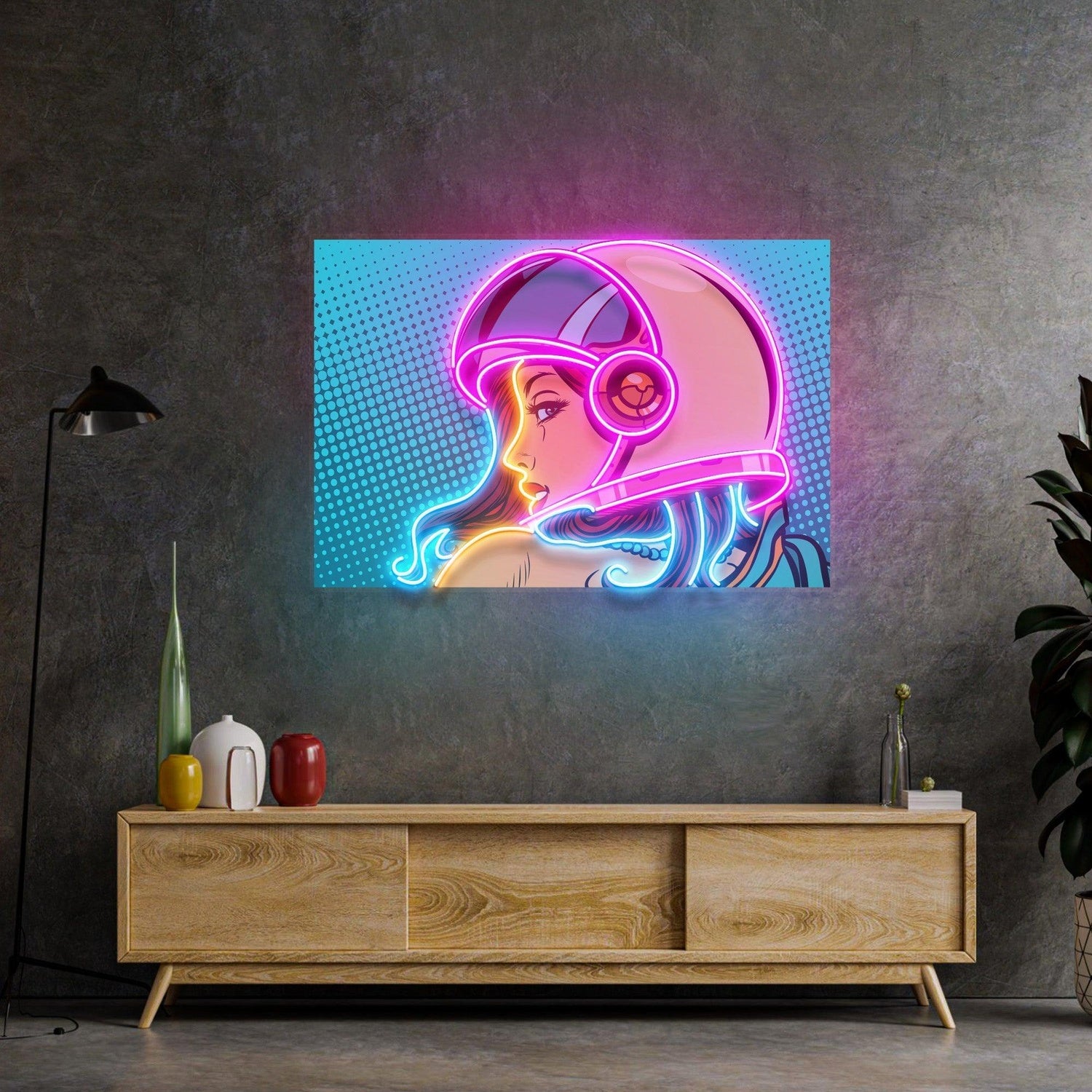 Astronaut Girl With Moon And Neon Glow Uv Printed Led Neon Sign For Kids Room Decor | Shineneon