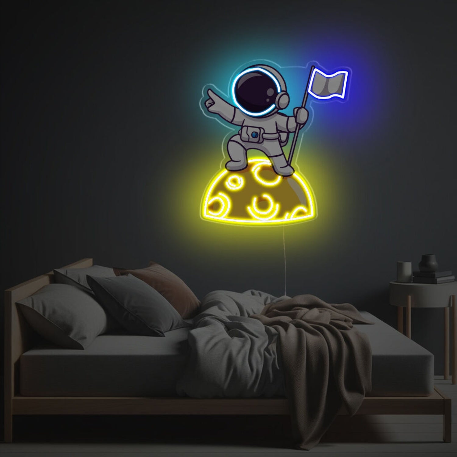 Astronaut Holding A Flag On The Moon Led Neon Acrylic Artwork | Shineneon