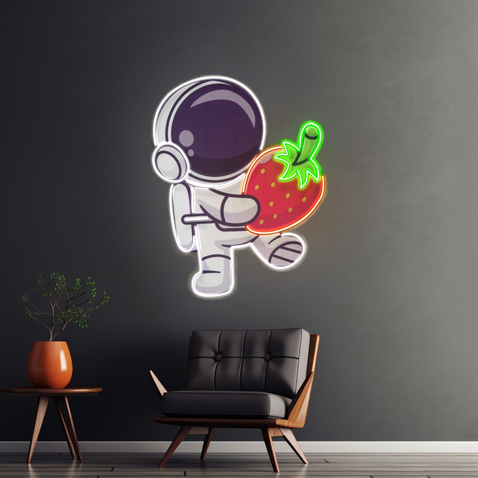 Astronaut Holding Strawberry Custom Led Signs Artwork For Sale - Shineneon