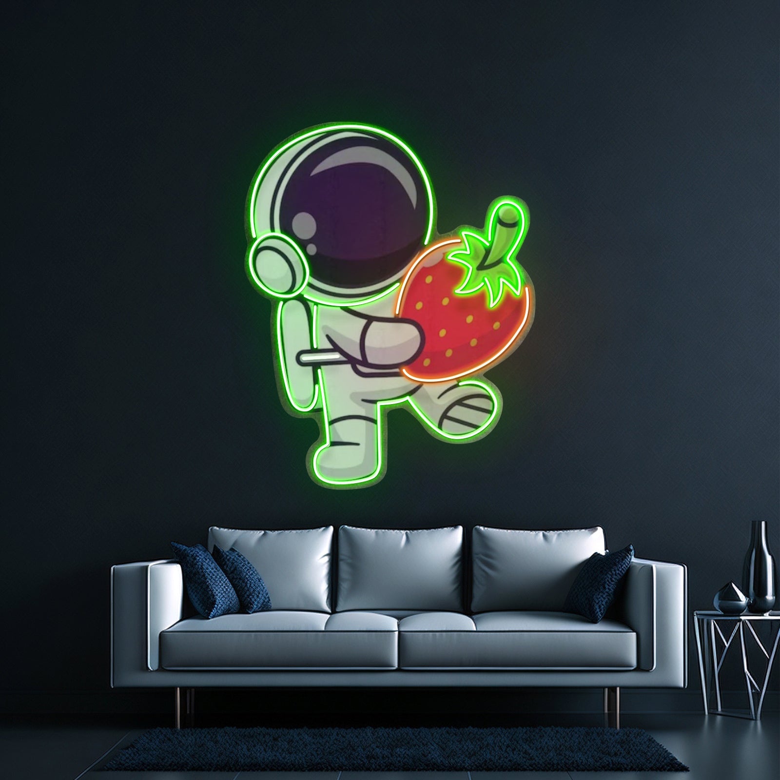 Astronaut Holding Strawberry Custom Led Signs Artwork For Sale - Shineneon
