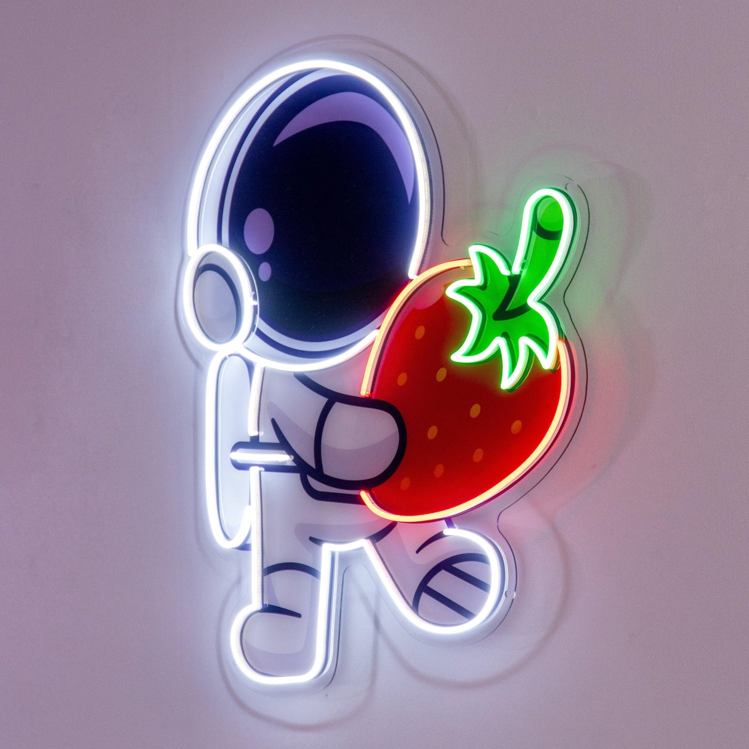 Astronaut Holding Strawberry With Planets Uv Printed Led Neon Sign For Home Decor | Shineneon